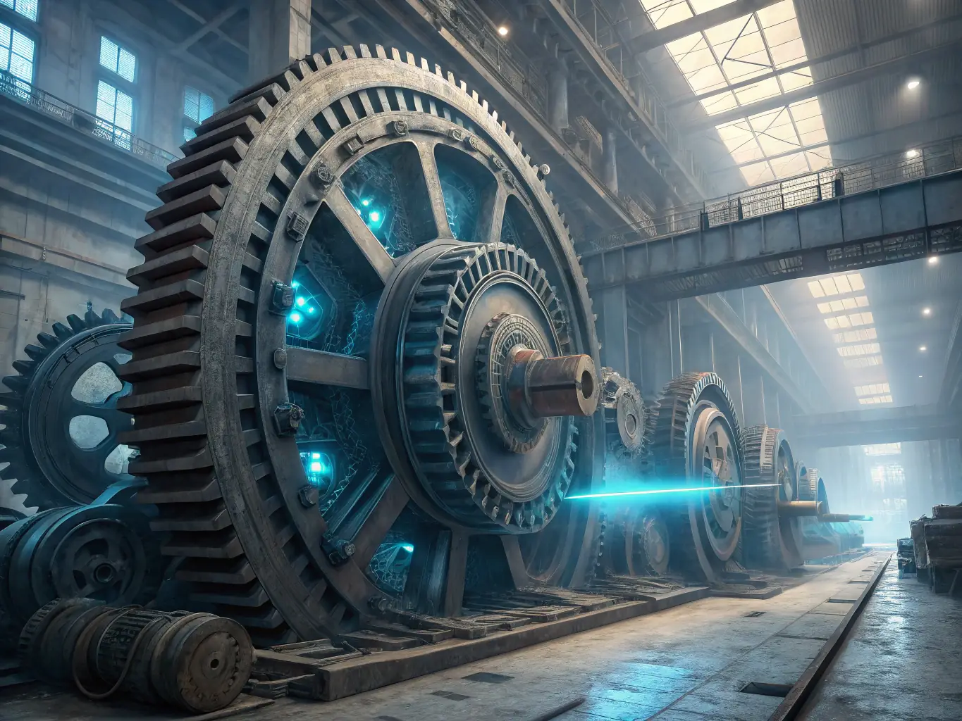 A futuristic factory floor with robots assembling vehicles, showcasing AI-driven automation and process optimization.